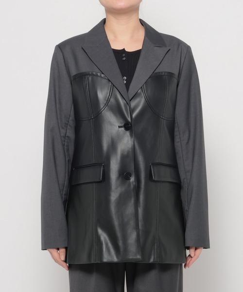 HARE（ハレ）の「【NANA×HARE】コルセットデザインフェイクレザージャケット（テーラードジャケット・レディース・グレー/ブラック・SMALL/MEDIUM）」の7枚目の写真