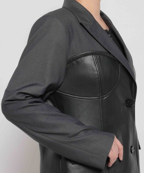 HARE（ハレ）の「【NANA×HARE】コルセットデザインフェイクレザージャケット（テーラードジャケット・レディース・グレー/ブラック・SMALL/MEDIUM）」の11枚目の写真