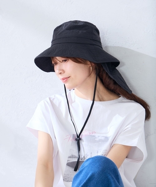 a.v.v(アーヴェヴェ)の「日よけ付きUVハット(ハット・レディース・ブラック/ブラウン・38)」の10枚目の写真