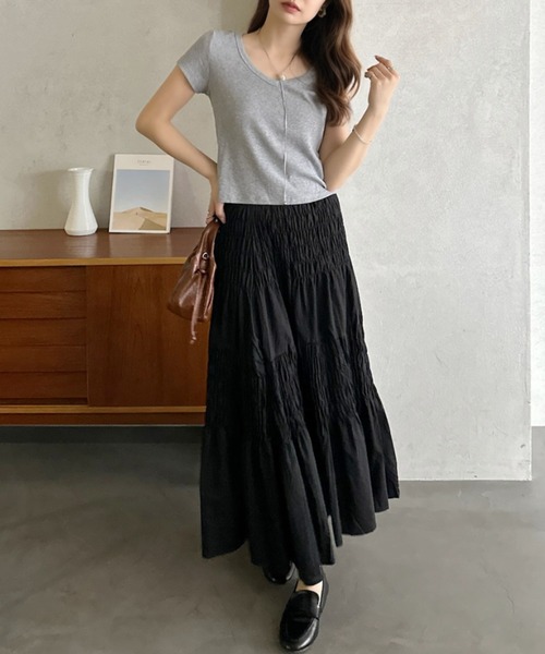 Eclat one(エクラワン)の「【Eclat one】Vネック コンパクト丈 半袖 カットソー(Tシャツ/カットソー・レディース・イエロー/グレー/ホワイト/ブラック・FREE)」の14枚目の写真