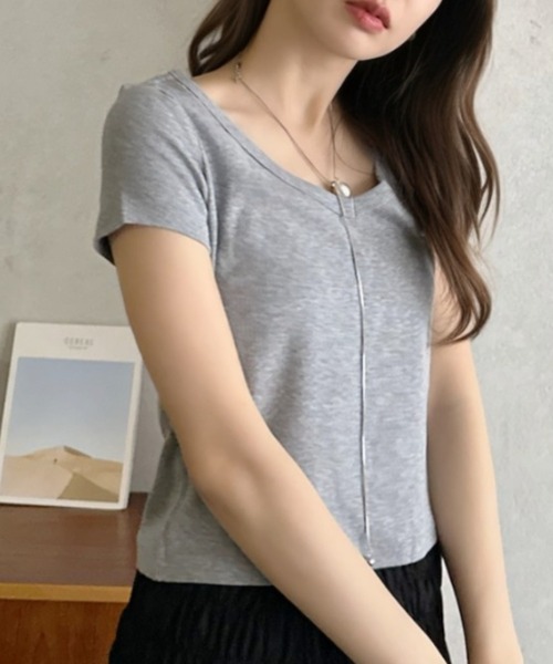 Eclat one(エクラワン)の「【Eclat one】Vネック コンパクト丈 半袖 カットソー(Tシャツ/カットソー・レディース・イエロー/グレー/ホワイト/ブラック・FREE)」の18枚目の写真