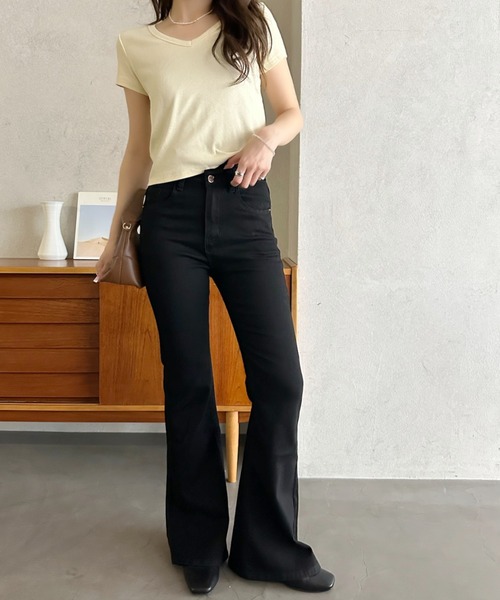 Eclat one(エクラワン)の「【Eclat one】Vネック コンパクト丈 半袖 カットソー(Tシャツ/カットソー・レディース・イエロー/グレー/ホワイト/ブラック・FREE)」の10枚目の写真