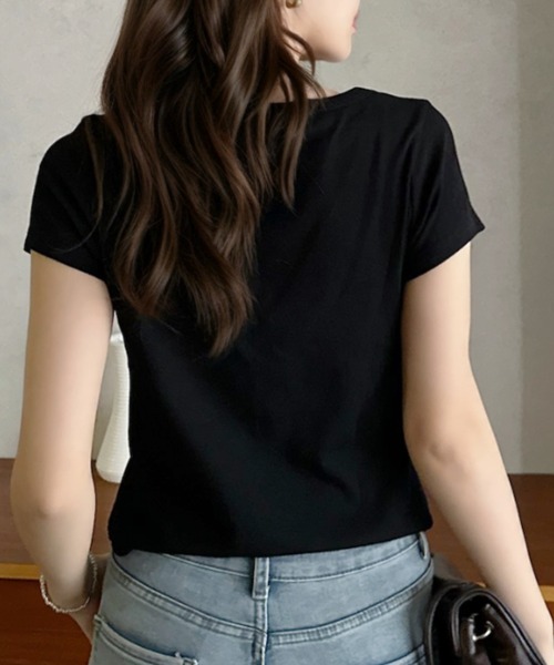 Eclat one(エクラワン)の「【Eclat one】Vネック コンパクト丈 半袖 カットソー(Tシャツ/カットソー・レディース・イエロー/グレー/ホワイト/ブラック・FREE)」の21枚目の写真