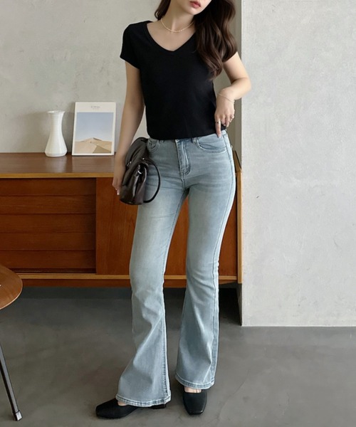 Eclat one(エクラワン)の「【Eclat one】Vネック コンパクト丈 半袖 カットソー(Tシャツ/カットソー・レディース・イエロー/グレー/ホワイト/ブラック・FREE)」の22枚目の写真