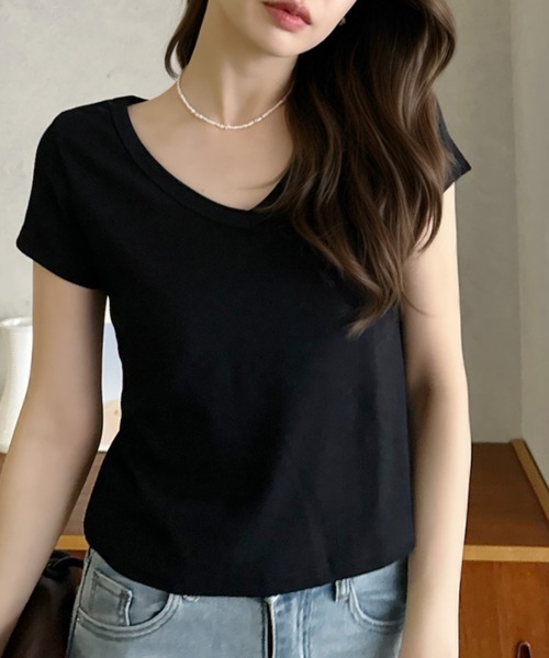 Eclat one(エクラワン)の「【Eclat one】Vネック コンパクト丈 半袖 カットソー(Tシャツ/カットソー・レディース・イエロー/グレー/ホワイト/ブラック・FREE)」の20枚目の写真