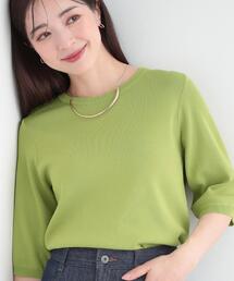 SHOO・LA・RUE | 【毎日洗える/S-LL】上半身がすっきり見える　多機能5分袖ニット(ニット/セーター)