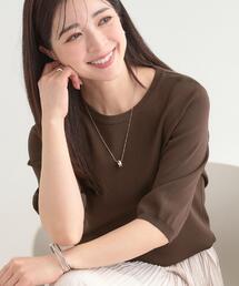 SHOO・LA・RUE（シューラルー）の「【毎日洗える/S-LL/ひんやり/UV】上半身すっきり 二の腕見せない5分袖ニット（ニット/セーター）」