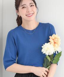 SHOO・LA・RUE（シューラルー）の「【毎日洗える/S-LL/ひんやり/UV】上半身すっきり 二の腕見せない5分袖ニット（ニット/セーター）」