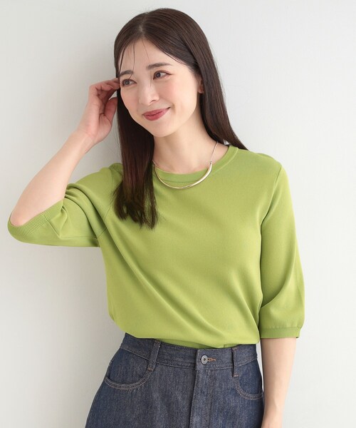 SHOO・LA・RUE(シューラルー)の「【毎日洗える/S-LL】上半身がすっきり見える 多機能5分袖ニット(ニット/セーター・レディース・ブルー系その他/チャコール/レッド系9/ダークブラウン/ナチュラル/ホワイト系5/ブラック/スモーキーグリーン系/ネイビー系5・01/02/03/04)」の15枚目の写真