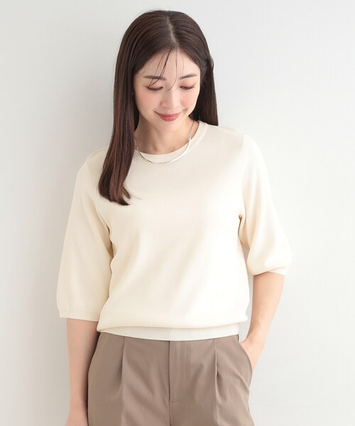 SHOO・LA・RUE(シューラルー)の「【毎日洗える/S-LL/ひんやり/UV】上半身すっきり 二の腕見せない5分袖ニット(ニット/セーター・レディース・ブルー系その他/チャコール/レッド系9/ダークブラウン/ナチュラル/ホワイト系5/ブラック/スモーキーグリーン系/ネイビー系5・01/02/03/04)」の22枚目の写真