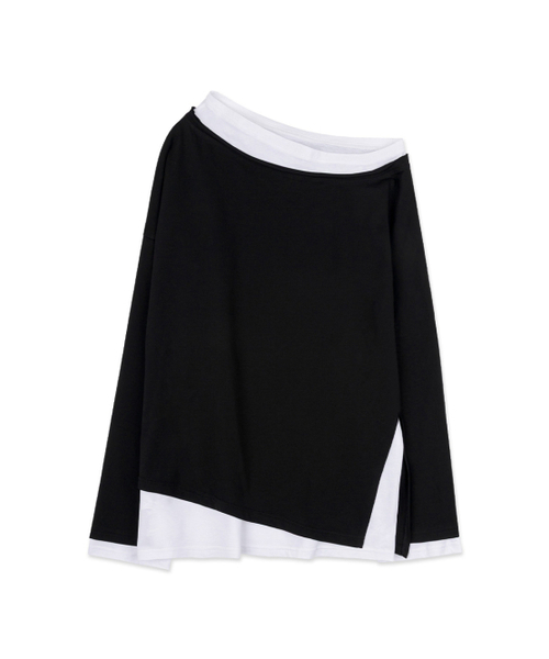 WHOLE PAPER(ホールペーパー)の「オフショルダーアンバランスレイヤードトップ(ブラック)(Tシャツ/カットソー・レディース・ブラック・ONE)」の6枚目の写真