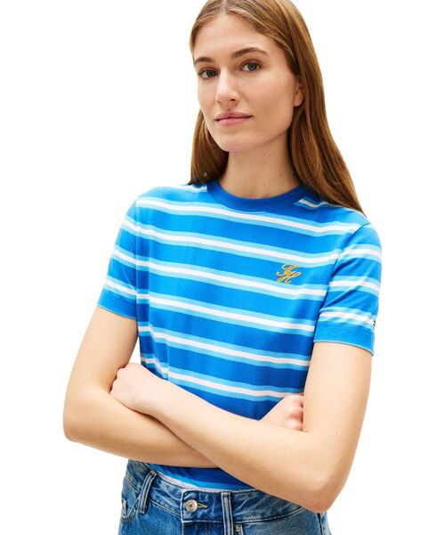 TOMMY HILFIGER（トミーヒルフィガー）の「TH SCRIPT REG C-NK SS TEE（Tシャツ/カットソー・レディース・マルチ/ブルー系その他/ホワイト/グリーン・LARGE/X-SMALL/SMALL/MEDIUM）」の12枚目の写真