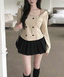 ダブルブレストオフショルダートップス