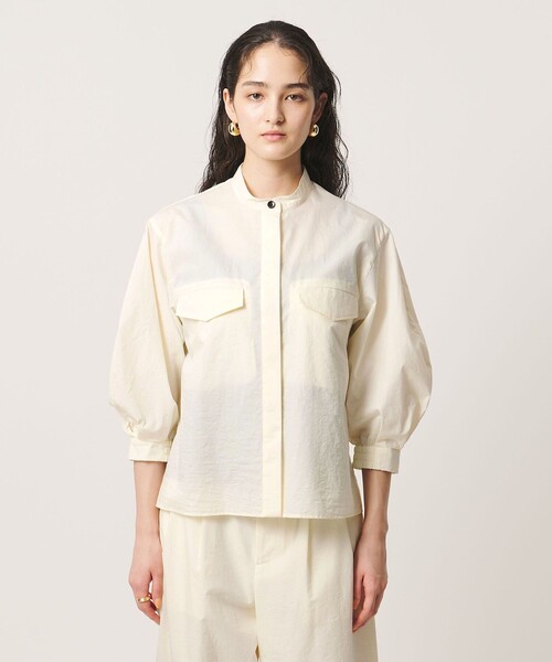 UNITED ARROWS(ユナイテッドアローズ)の「NALYA バンドカラー シャツ(シャツ/ブラウス・レディース・その他1/オフホワイト/ダークブラウン・FREE)」の15枚目の写真