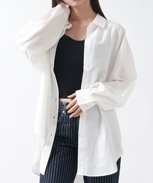 UVカット ヒップも隠れるロング丈デザイン レギュラーカラー 長袖 カラーシャツ / ラッシュガード 無地 ストライプ GYLE
