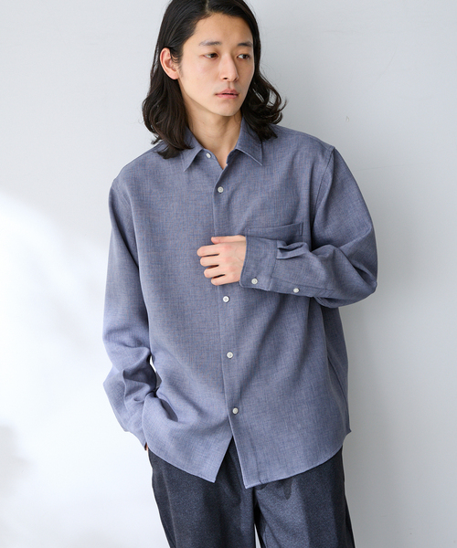 B.C STOCK(ベーセーストック)の「ドライメランジェオックス レギュラーシャツ(シャツ/ブラウス・メンズ・グレー/アイボリー/ネイビー・LARGE/MEDIUM/SMALL)」の1枚目の写真