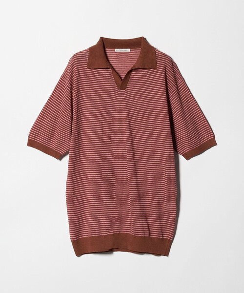 UNITED ARROWS(ユナイテッドアローズ)の「リネン/コットン ボーダー スキッパー ポロシャツ(ポロシャツ・メンズ・ネイビー/ブラウン系・M/L/S)」の2枚目の写真