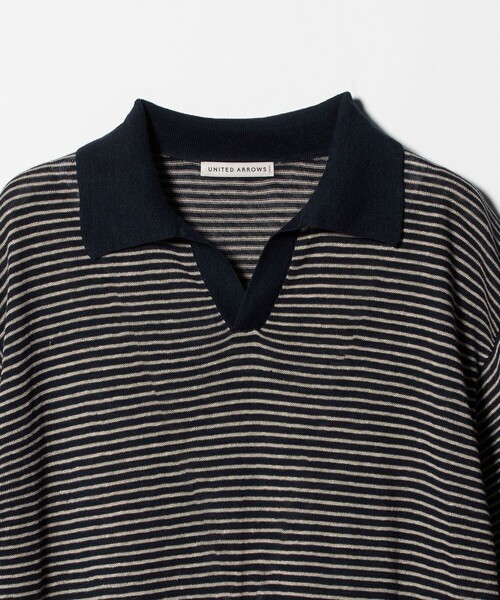 UNITED ARROWS(ユナイテッドアローズ)の「リネン/コットン ボーダー スキッパー ポロシャツ(ポロシャツ・メンズ・ネイビー/ブラウン系・M/L/S)」の3枚目の写真