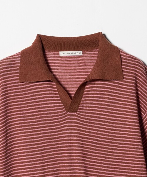 UNITED ARROWS(ユナイテッドアローズ)の「リネン/コットン ボーダー スキッパー ポロシャツ(ポロシャツ・メンズ・ネイビー/ブラウン系・M/L/S)」の6枚目の写真