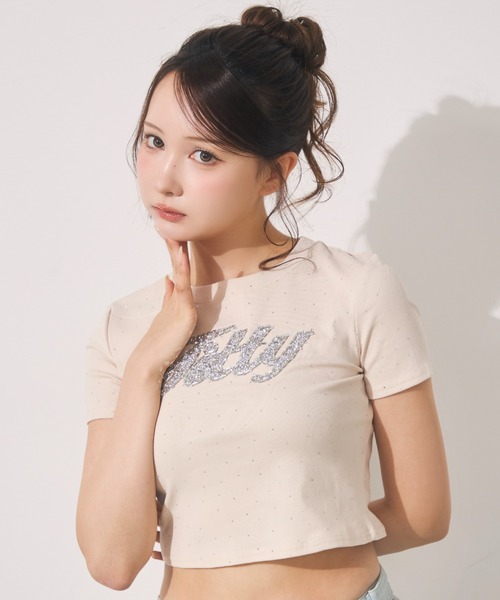 TITTY&CO.(ティティーアンドコー)の「ラインストーン半袖Tee(Tシャツ/カットソー・レディース・ライトブルー/ブラック/ブラウン/ピンク/ホワイト/グレー/ベージュ/チャコールグレー・FREE)」の6枚目の写真