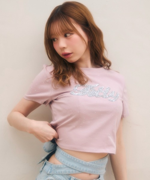 TITTY&CO.(ティティーアンドコー)の「ラインストーン半袖Tee(Tシャツ/カットソー・レディース・ライトブルー/ブラック/ブラウン/ピンク/ホワイト/グレー/ベージュ/チャコールグレー・FREE)」の8枚目の写真
