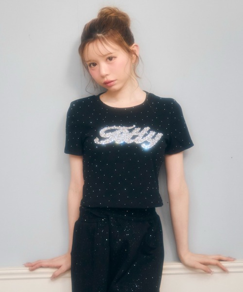 TITTY&CO.(ティティーアンドコー)の「ラインストーン半袖Tee(Tシャツ/カットソー・レディース・ライトブルー/ブラック/ブラウン/ピンク/ホワイト/グレー/ベージュ/チャコールグレー・FREE)」の2枚目の写真
