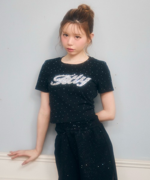 TITTY&CO.(ティティーアンドコー)の「ラインストーン半袖Tee(Tシャツ/カットソー・レディース・ライトブルー/ブラック/ブラウン/ピンク/ホワイト/グレー/ベージュ/チャコールグレー・FREE)」の11枚目の写真