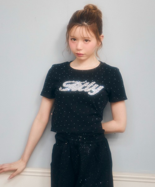 TITTY&CO.(ティティーアンドコー)の「ラインストーン半袖Tee(Tシャツ/カットソー・レディース・ライトブルー/ブラック/ブラウン/ピンク/ホワイト/グレー/ベージュ/チャコールグレー・FREE)」の12枚目の写真