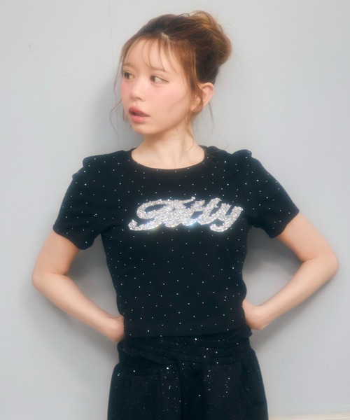TITTY&CO.(ティティーアンドコー)の「ラインストーン半袖Tee(Tシャツ/カットソー・レディース・ライトブルー/ブラック/ブラウン/ピンク/ホワイト/グレー/ベージュ/チャコールグレー・FREE)」の9枚目の写真