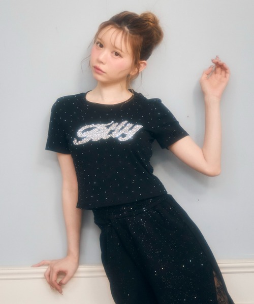 TITTY&CO.(ティティーアンドコー)の「ラインストーン半袖Tee(Tシャツ/カットソー・レディース・ライトブルー/ブラック/ブラウン/ピンク/ホワイト/グレー/ベージュ/チャコールグレー・FREE)」の13枚目の写真