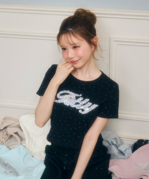 TITTY&CO.(ティティーアンドコー)の「ラインストーン半袖Tee(Tシャツ/カットソー・レディース・ライトブルー/ブラック/ブラウン/ピンク/ホワイト/グレー/ベージュ/チャコールグレー・FREE)」の14枚目の写真