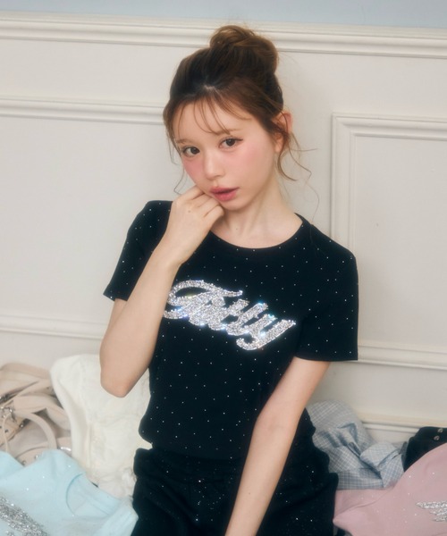 TITTY&CO.(ティティーアンドコー)の「ラインストーン半袖Tee(Tシャツ/カットソー・レディース・ライトブルー/ブラック/ブラウン/ピンク/ホワイト/グレー/ベージュ/チャコールグレー・FREE)」の16枚目の写真