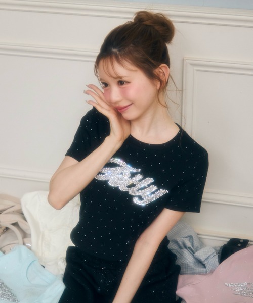 TITTY&CO.(ティティーアンドコー)の「ラインストーン半袖Tee(Tシャツ/カットソー・レディース・ライトブルー/ブラック/ブラウン/ピンク/ホワイト/グレー/ベージュ/チャコールグレー・FREE)」の15枚目の写真