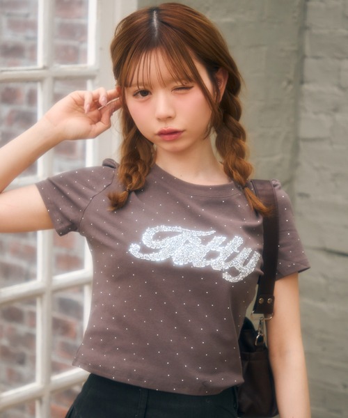 TITTY&CO.(ティティーアンドコー)の「ラインストーン半袖Tee(Tシャツ/カットソー・レディース・ライトブルー/ブラック/ブラウン/ピンク/ホワイト/グレー/ベージュ/チャコールグレー・FREE)」の22枚目の写真
