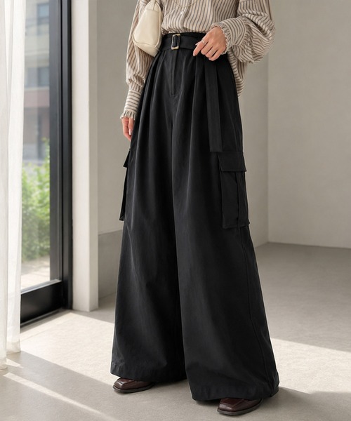 classicalelf(クラシカルエルフ)の「一着で、ラフなのにキレイを叶える◎2タックロングベルト付きカーゴパンツ(カーゴパンツ・レディース・ブラック/チャコール/ブラウン・LARGE/X-LARGE/SMALL/MEDIUM)」の4枚目の写真