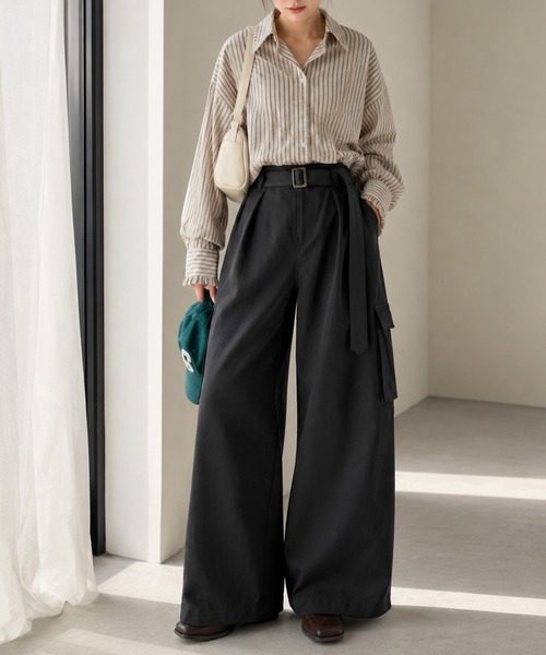 classicalelf(クラシカルエルフ)の「一着で、ラフなのにキレイを叶える◎2タックロングベルト付きカーゴパンツ(カーゴパンツ・レディース・ブラック/チャコール/ブラウン・LARGE/X-LARGE/SMALL/MEDIUM)」の8枚目の写真