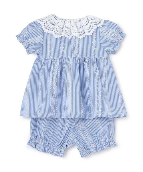 sense of wonder（センスオブワンダー）の「レースプリントストライプベビースーツ（ロンパース・キッズ・ブルー・70-80cm）」の2枚目の写真