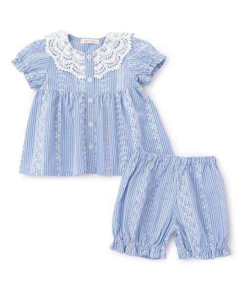 sense of wonder（センスオブワンダー）の「レースプリントストライプベビースーツ（ロンパース・キッズ・ブルー・70-80cm）」の3枚目の写真