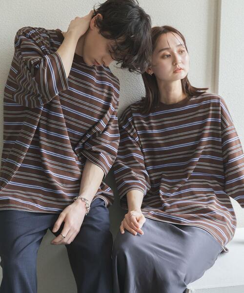 SENSE OF PLACE by URBAN RESEARCH(センスオブプレイスバイアーバンリサーチ)の「ボーダーエクストラルーズTシャツ(Tシャツ/カットソー・メンズ・ブラウン/ライトグレー/ネイビー/ミント・MEDIUM/LARGE)」の8枚目の写真