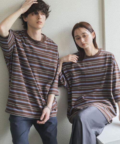 SENSE OF PLACE by URBAN RESEARCH(センスオブプレイスバイアーバンリサーチ)の「ボーダーエクストラルーズTシャツ(Tシャツ/カットソー・メンズ・ブラウン/ライトグレー/ネイビー/ミント・MEDIUM/LARGE)」の9枚目の写真