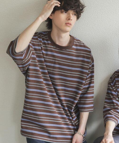 SENSE OF PLACE by URBAN RESEARCH(センスオブプレイスバイアーバンリサーチ)の「ボーダーエクストラルーズTシャツ(Tシャツ/カットソー・メンズ・ブラウン/ライトグレー/ネイビー/ミント・MEDIUM/LARGE)」の10枚目の写真