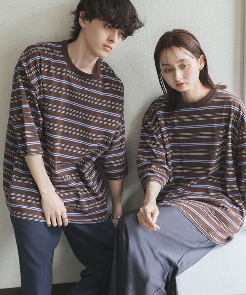 SENSE OF PLACE by URBAN RESEARCH(センスオブプレイスバイアーバンリサーチ)の「ボーダーエクストラルーズTシャツ(Tシャツ/カットソー・メンズ・ブラウン/ライトグレー/ネイビー/ミント・MEDIUM/LARGE)」の11枚目の写真