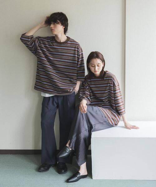 SENSE OF PLACE by URBAN RESEARCH(センスオブプレイスバイアーバンリサーチ)の「ボーダーエクストラルーズTシャツ(Tシャツ/カットソー・メンズ・ブラウン/ライトグレー/ネイビー/ミント・MEDIUM/LARGE)」の13枚目の写真