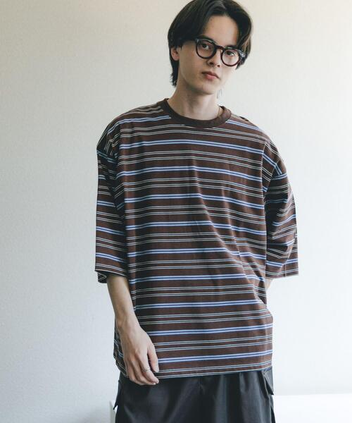 SENSE OF PLACE by URBAN RESEARCH(センスオブプレイスバイアーバンリサーチ)の「ボーダーエクストラルーズTシャツ(Tシャツ/カットソー・メンズ・ブラウン/ライトグレー/ネイビー/ミント・MEDIUM/LARGE)」の15枚目の写真
