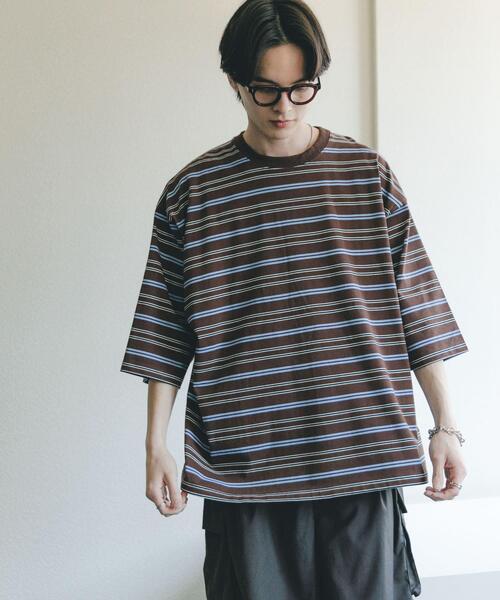 SENSE OF PLACE by URBAN RESEARCH(センスオブプレイスバイアーバンリサーチ)の「ボーダーエクストラルーズTシャツ(Tシャツ/カットソー・メンズ・ブラウン/ライトグレー/ネイビー/ミント・MEDIUM/LARGE)」の16枚目の写真