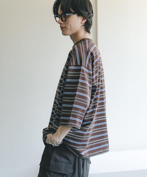 SENSE OF PLACE by URBAN RESEARCH(センスオブプレイスバイアーバンリサーチ)の「ボーダーエクストラルーズTシャツ(Tシャツ/カットソー・メンズ・ブラウン/ライトグレー/ネイビー/ミント・MEDIUM/LARGE)」の17枚目の写真