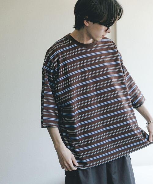 SENSE OF PLACE by URBAN RESEARCH(センスオブプレイスバイアーバンリサーチ)の「ボーダーエクストラルーズTシャツ(Tシャツ/カットソー・メンズ・ブラウン/ライトグレー/ネイビー/ミント・MEDIUM/LARGE)」の18枚目の写真