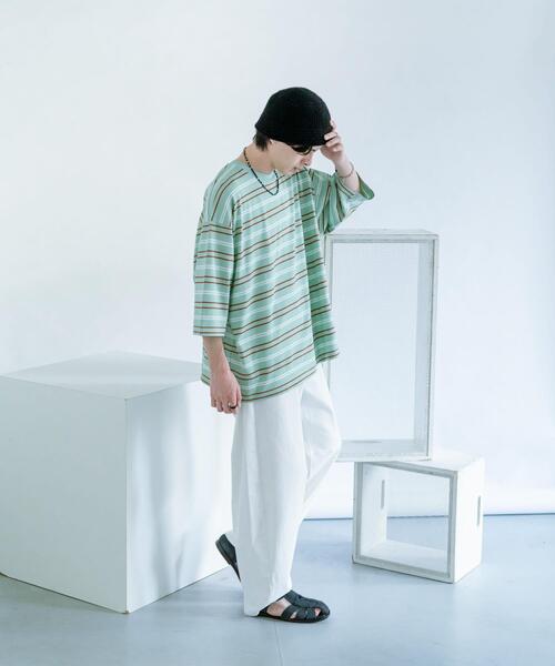 SENSE OF PLACE by URBAN RESEARCH(センスオブプレイスバイアーバンリサーチ)の「『ユニセックス』ボーダーエクストラルーズTシャツ(Tシャツ/カットソー・メンズ・ブラウン/ライトグレー/ネイビー/ミント・MEDIUM/LARGE)」の5枚目の写真