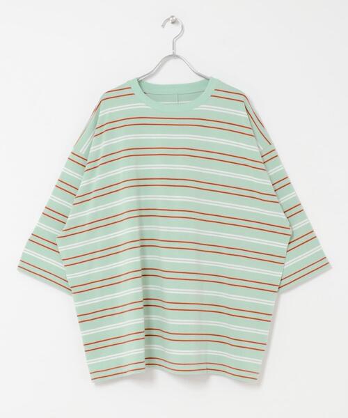 SENSE OF PLACE by URBAN RESEARCH(センスオブプレイスバイアーバンリサーチ)の「『ユニセックス』ボーダーエクストラルーズTシャツ(Tシャツ/カットソー・メンズ・ブラウン/ライトグレー/ネイビー/ミント・MEDIUM/LARGE)」の6枚目の写真
