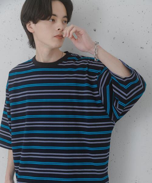 SENSE OF PLACE by URBAN RESEARCH(センスオブプレイスバイアーバンリサーチ)の「『ユニセックス』ボーダーエクストラルーズTシャツ(Tシャツ/カットソー・メンズ・ブラウン/ライトグレー/ネイビー/ミント・MEDIUM/LARGE)」の9枚目の写真
